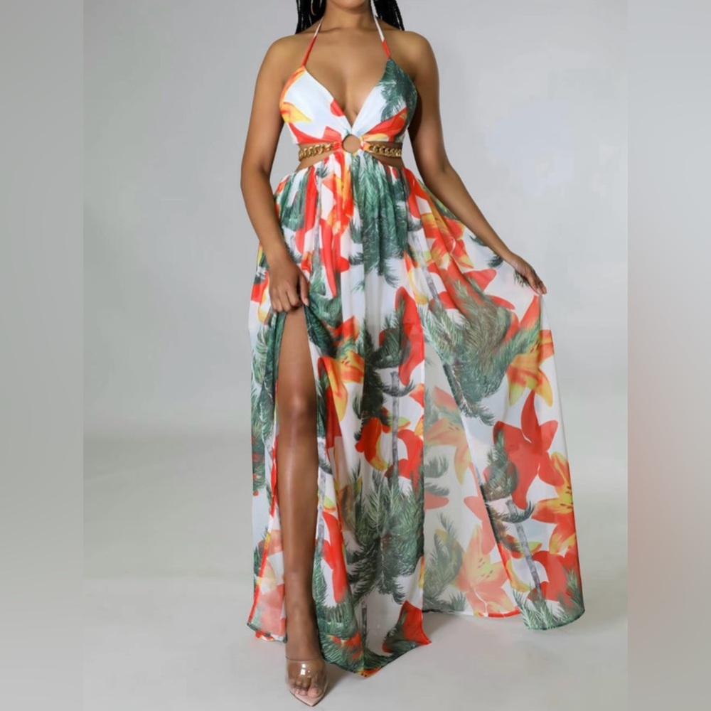 women's floral print chain dress